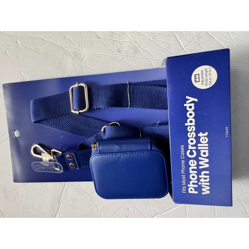 Universal Phone Crossbody with Wallet Royal Blue Adjustable Strap Gold Hardware